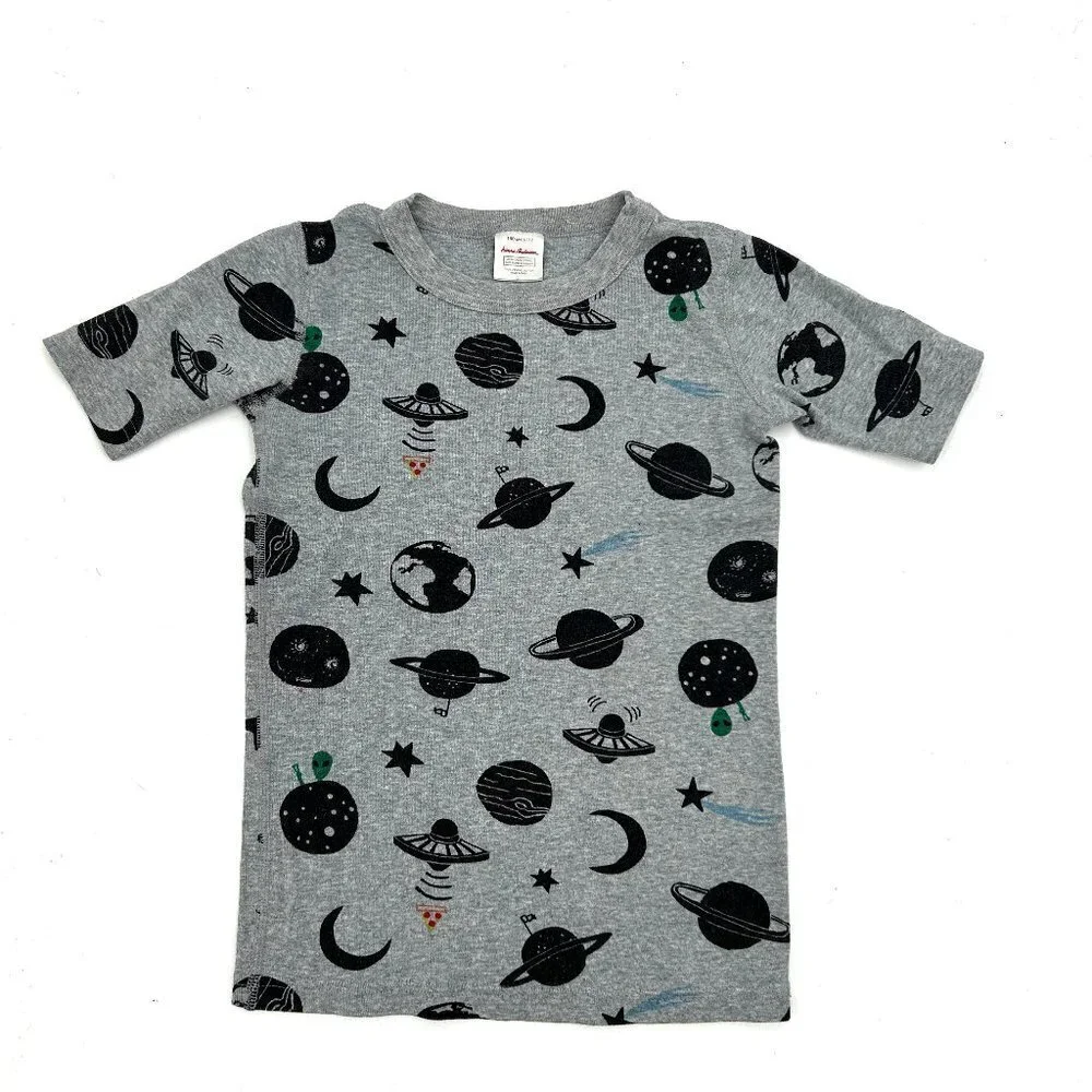Hanna Andersson Kids Gray Black Space Pizza Short Sleeve Pajama Shirt Size 12